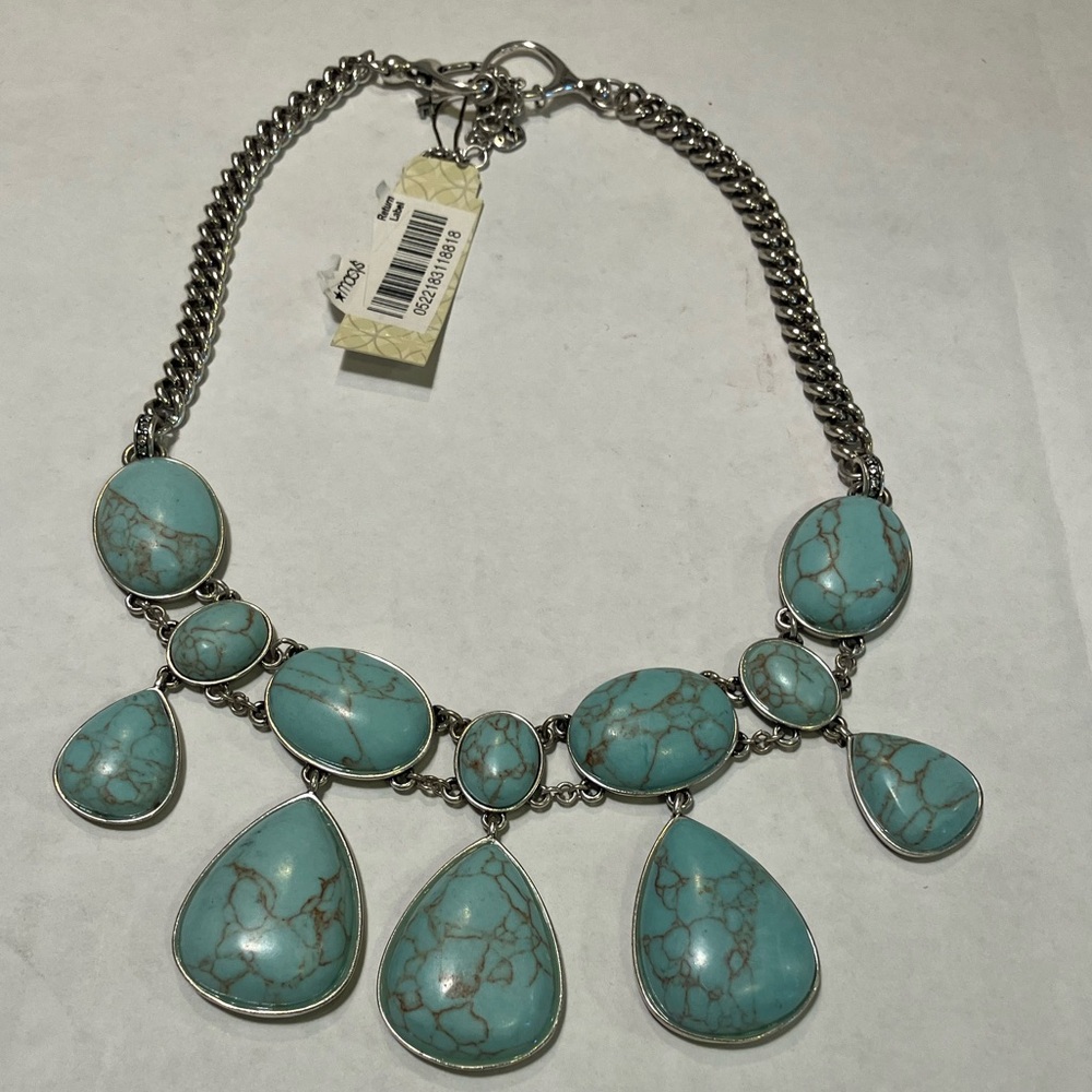 Macy's Wild Orchid Semi Precious Blue Stone and Silver Statement Necklace-NWT